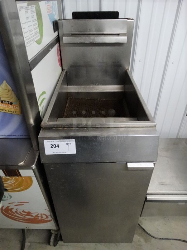 GREAT! Vulcan Model EF3 Stainless Steel Commercial Floor Style Natural Gas Powered Deep Fat Fryer on Commercial Casters. 90,000 BTU. 15.5x30x46