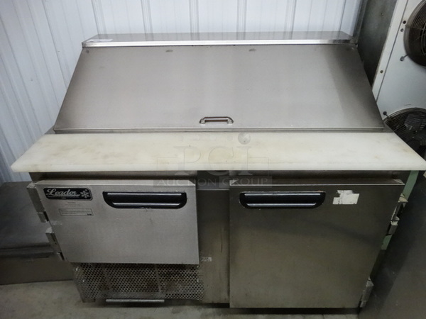NICE! 2014 Leader Model LM48S/C Stainless Steel Commercial Sandwich Salad Prep Table Bain Marie Mega Top w/ Various Drop In Bins on Commercial Casters. 115 Volts, 1 Phase. 48x32x45. Tested and Working!