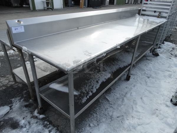 Stainless Steel Table w/ Mounted Commercial Can Opener and Metal Undershelf on Commercial Casters.  120x30x44