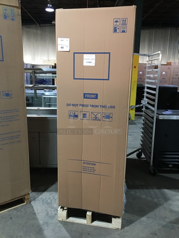 WOW! BRAND NEW 2019! IN THE BOX! SLK One Glass Door Cooler Merchandiser! With LED Lights! With Poly Coated Racks! Model 374 Serial 100018255488! 115V 1 Phase! On Casters! 