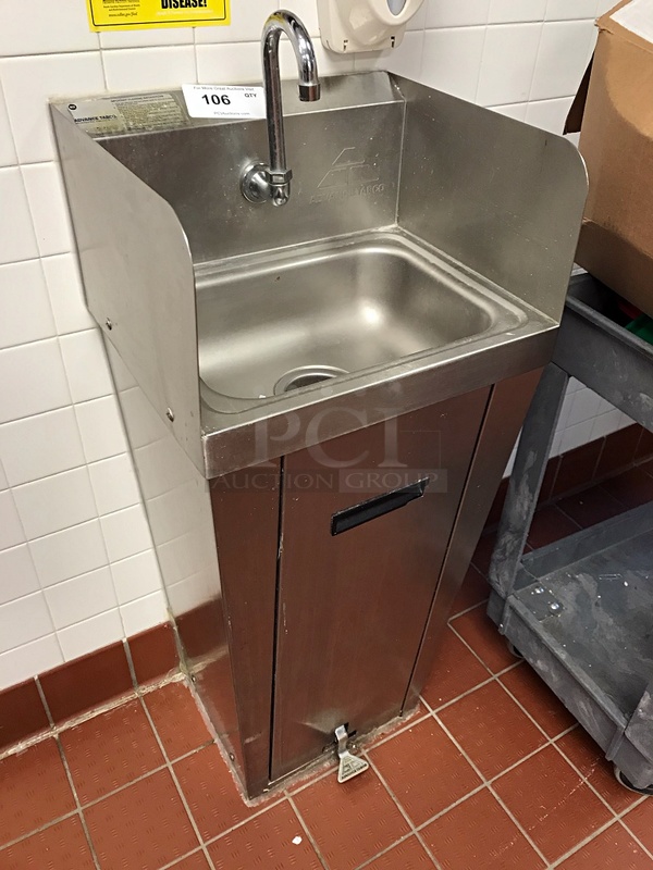 Advance Tabco Stainless Steel Floor Standing Hand Sink w/ Foot Pedal Faucet & Splash Guards