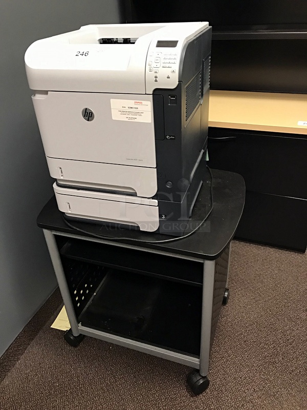 LaserJet 600 M602Mono Networkable Laser Printer on Portable Cart, 115v 1ph, Tested & Working!