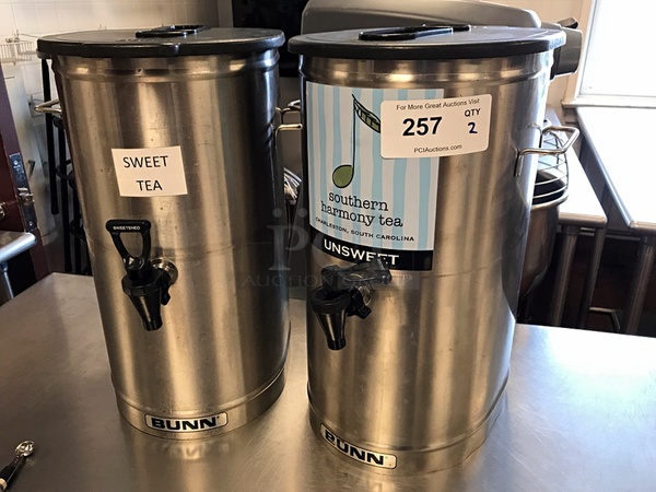 Two Bunn Stainless Steel Tea Dispensers