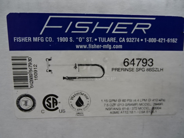 STILL IN THE BOX! Brand New Fisher Model 64793 Backsplash Mounted Pre-Rinse Faucet with Wall Bracket And 8" Centers. 9x23x5