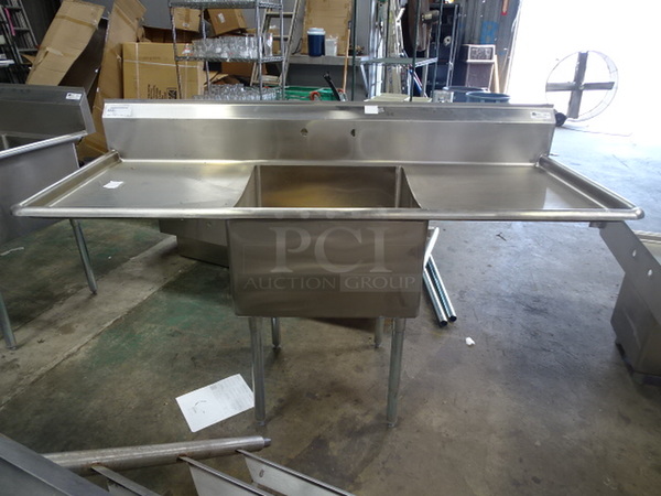 AMAZING! Brand New John Boos Model E1S8-1824-14T24 Commercial Stainless Steel 1 Compartment Sink With 9 3/4” H Boxed Backsplash, Galvanized Legs And Adjustable Plastic Bullet Feet. 72x29.5x43.75