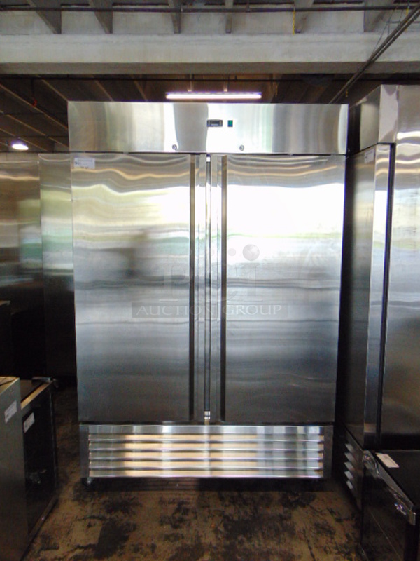 WOW!! BRAND NEW SG Merchandising Model DD49-SDSS Commercial Stainless Steel Electric Double Door Freezer On Commercial Casters. 115 Volt 54.25x32.25x83 Tested And Working.