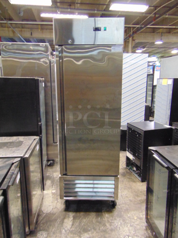 BEAUTIFUL! BRAND NEW SG Merchandising Model SD23-SDSS Commercial Stainless Steel Electric Single Door Freezer On Commercial Casters. 115 Volt 27x32x83 Tested And Working 