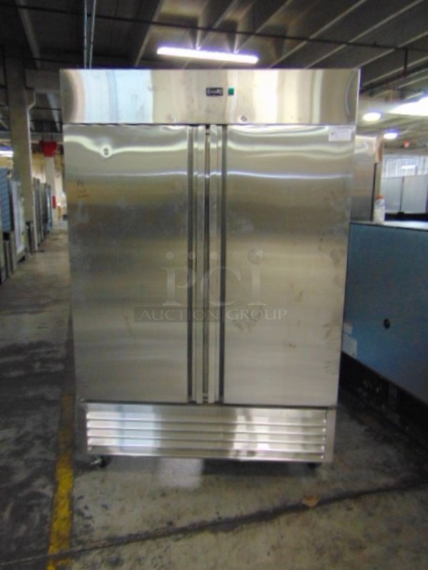 AWESOME! BRAND NEW SG Merchandising Model DD49-SDSS Commercial Stainless Steel Electric Double Door Freezer On Commercial Casters. 115 Volt 54.25x32.25x83 Tested And Working