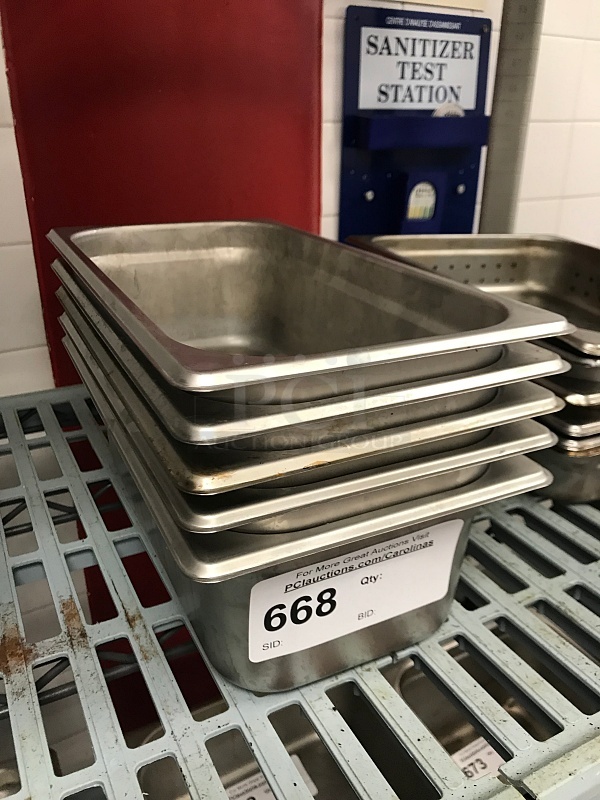 Five 1/3 4" Stainless Steel Insert Pans