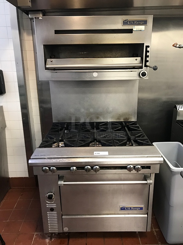 U.S. Range C836-6 36" Heavy Duty 6 Burner Range With Standard Oven And Salamander Grill Natural Gas, Tested & Working!