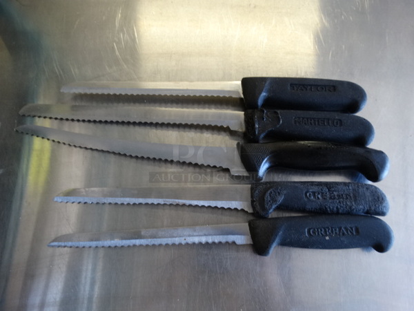 5 SHARPENED Metal Serrated Bread Knives. Includes 13". 5 Times Your Bid!