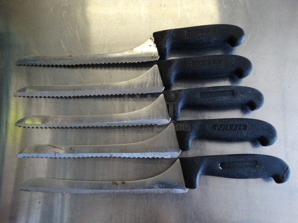 5 SHARPENED Metal Serrated Bread Knives. Includes 14". 5 Times Your Bid!
