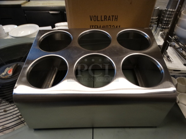 4 BRAND NEW IN BOX! Vollrath Metal Silverware Holders w/ 6 Cut Outs. 15x12x8.5. 4 Times Your Bid!
