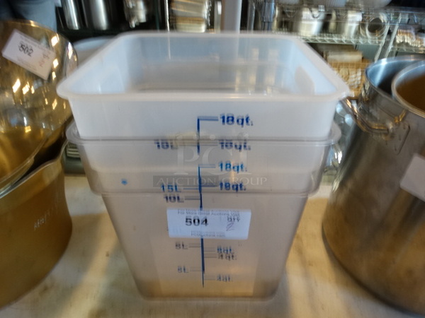 2 Poly 18 Quart Containers. 12x11x12.5. 2 Times Your Bid!