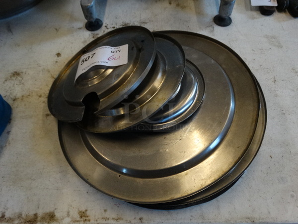 6 Various Metal Round Lids. Includes 11.5x11.5. 6 Times Your Bid!