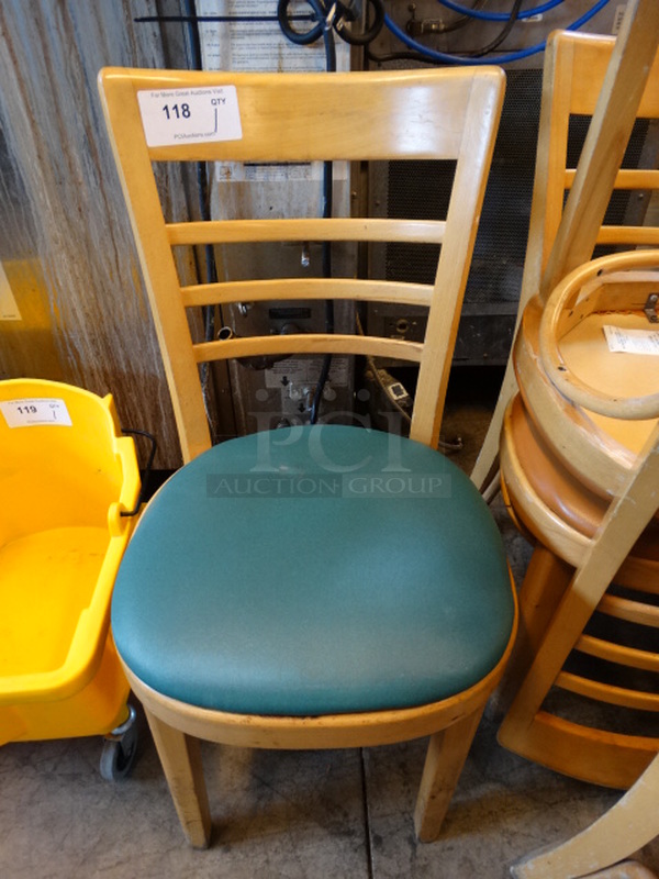 Wood Pattern Dining Chair w/ Dark Green Seat Cushion. 17x19x33