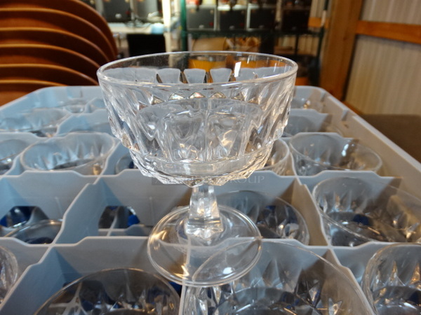 25 Glass Goblet Champagne Glasses in Dish Caddy. 3.5x3.5x4.5. 25 Times Your Bid!