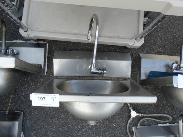 Stainless Steel Commercial Single Bay Wall Mount Sink w/ Mounting Bracket, Faucet and Handles. 19x15x18