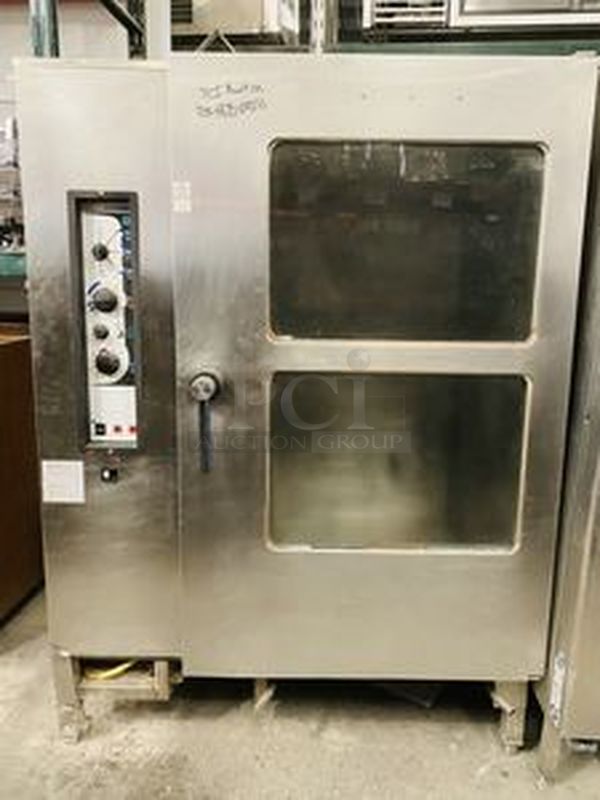 NICE! Blodgett BC-20G Full-Size Roll-In Gas Combi Oven / Steamer with Manual Controls - 215,000 BTU. 

This items has been tested. Fired Up with no issues
 52-1/2" x 47-1/4"x77-1/4" 

Blodgett BC-20G Features

4 modes of operation: steam, hot air, combination or cool down
Holds 14 sheet pans (18" x 26") or 28 hotel pans (12" x 20" x 2.5")
26 shelf positions
Solid state temperature control with a rotary knob
MenuSelect control with multi-stage programming for up to 99 different settings
Steam on demand feature
Dual water inlet with NPT brass water fittings
120 minute motor driven timer
Two speed fan
Vario Steam® feature
