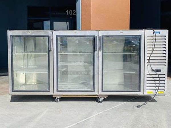 STEAL!! LIKE NEW! Krowne Refrigerated Back Bar. Model BS84R-KNB-LLR 115V, 60Hz, 1Ph, 9A. Removed from the SLS. Used Briefly. 84x24x35 Features 35" high without top, 24" front to back depth All stainless steel, coved corner interior with LED lighting Digital Thermostat Sideblow refrigeration (36", 60", 84") High performance refrigeration system Expansion valve with 134A refrigerant Operating range of 30°F - 40°F (Preset at 35°F) Heavy duty 18-gauge door jambs NSF epoxy coated durable shelves. One bottom and two adjustable shelves per door. Easy to service and clean NEMA 5-15P Plug Configuration    **Due to EPA Regulations the SLS Casino requires freon to be removed from equipment before it is allowed to leave the property.**