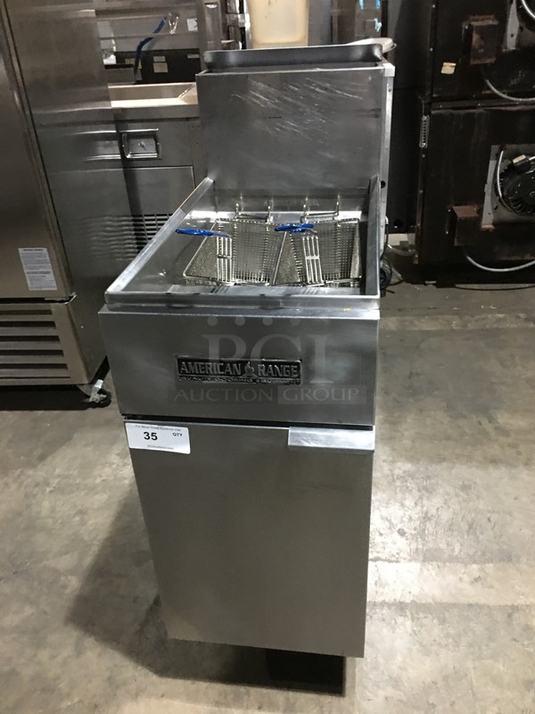 American Range Commercial Natural Gas Powered Deep Fat Fryer! With 2 Metal Frying Baskets! All Stainless Steel! On Legs!