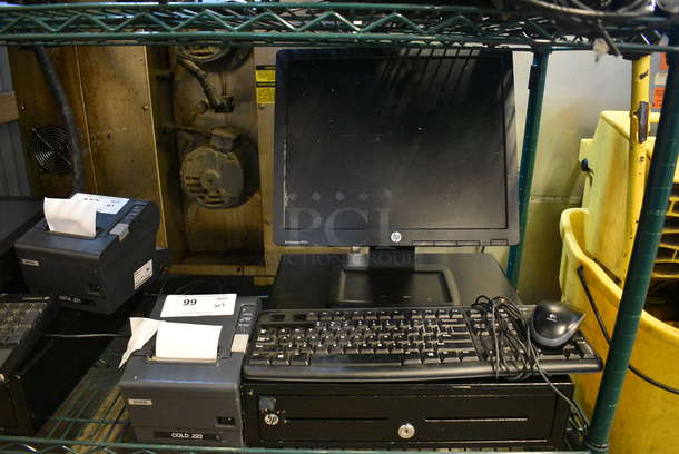 HP Model HSTND-4011-F 17" Computer Monitor w/ Epson Model M129M Receipt Printer, Cash Drawer, Keyboard and Computer Mouse