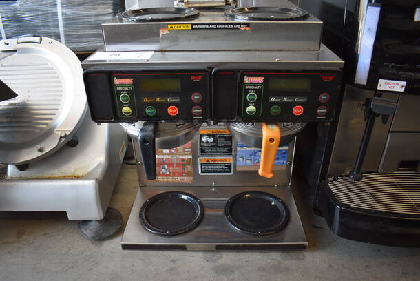 NICE! 2010 Bunn Model AXIOM 2/2 TWIN Stainless Steel Commercial Countertop 4 Burner Coffee Machine w/ 2 Metal Brew Baskets. 120/208-240 Volts, 1 Phase. 16x18x19