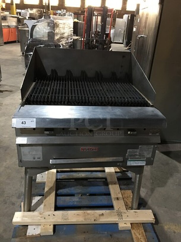 Vulcan Commercial Natural Gas Powered 34" Char Broiler Grill! With Back & Side Splashes! All Stainless Steel! Model HMCB34 Serial 481019681UP! On Legs!