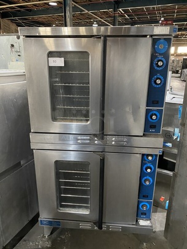 Fab! Duke Natural Gas Powered Double Stacked Convection Ovens! With One Solid And One View Through Door! With Metal Racks! Model 6/13! On Legs! 2 X Your Bid! Makes One Unit! 