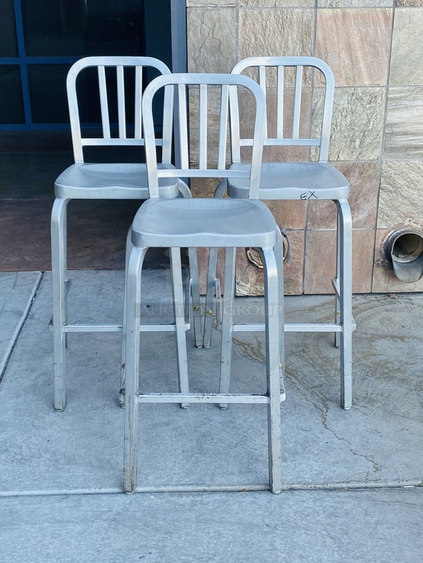 BEAUTIFUL! Set of (3) Hightop Light Weight Aluminum Chairs.  16x17-1/4x43-1/4    3x Your Bid