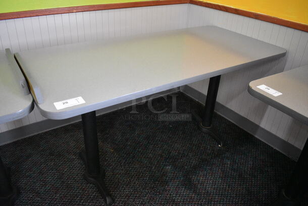 Gray Table on 2 Black Metal Straight Leg Table Bases. 60x28x31