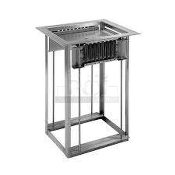 BRAND NEW IN CRATE! Delfield Model LT-2020 Commercial Stainless Steel Drop In Single Tray Dispenser for 20x21" Food Trays. 26.75x27.25x27.5. Stock Photo