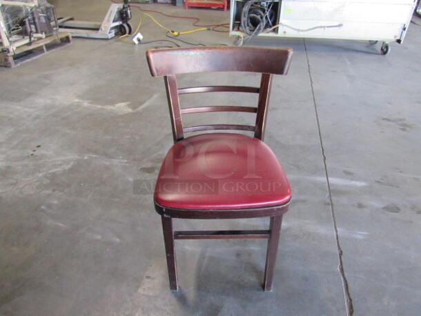 Wooden Chair With Red Cushioned Seat. 4XBID.