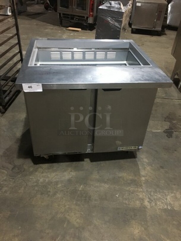 Beverage Air Commercial Mega Top Refrigerated Sandwich Prep Table! With 2 Door Underneath Storage Space! With Poly Coated Racks! All Stainless Steel! Model SPE3615M Serial 10600605! 115V 1Phase!