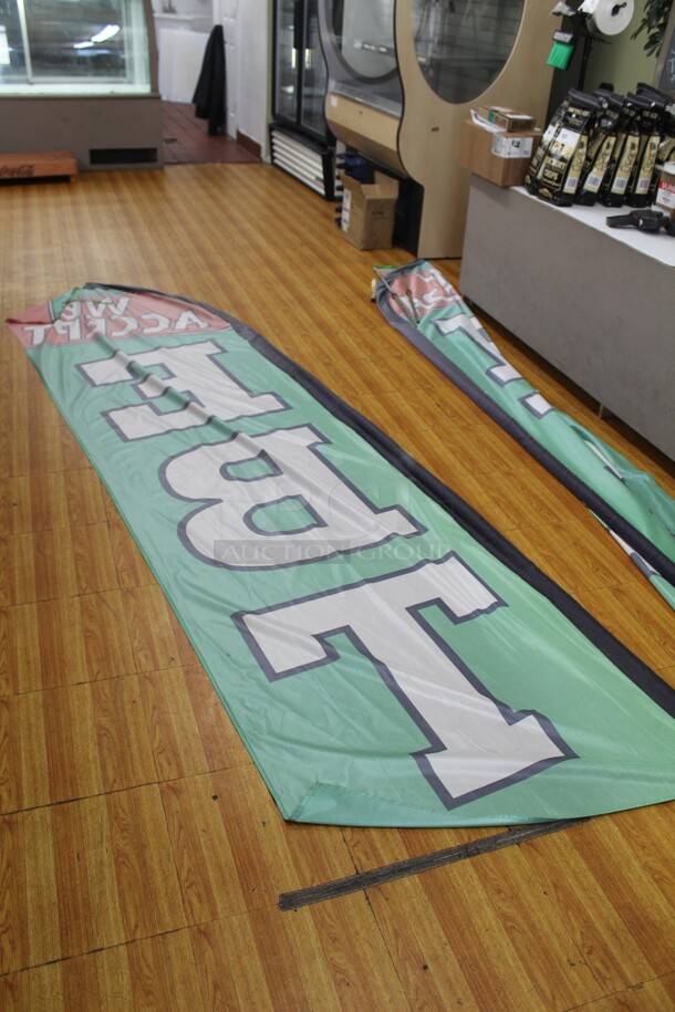 ALL ONE MONEY! 2 "We Accept EBT" Flags. 14.5'x14"x3"  Shipping Is Not Available.