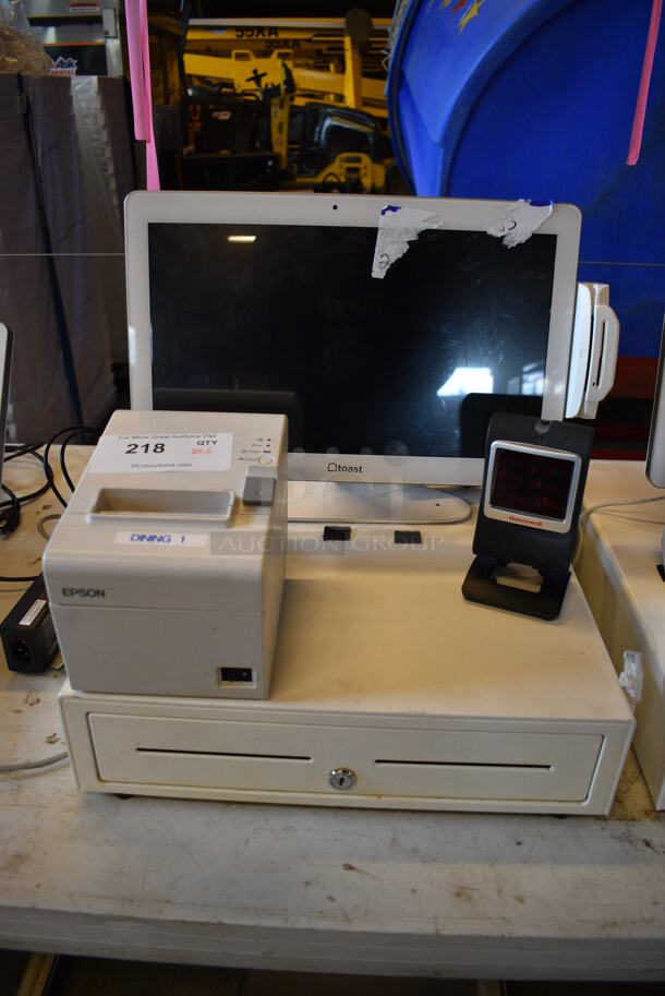 ALL ONE MONEY! Lot of Toast 15.5" POS System Monitor w/ Epson Model M267D Receipt Printer, Honeywell Barcode Scanner and Cash Drawer!