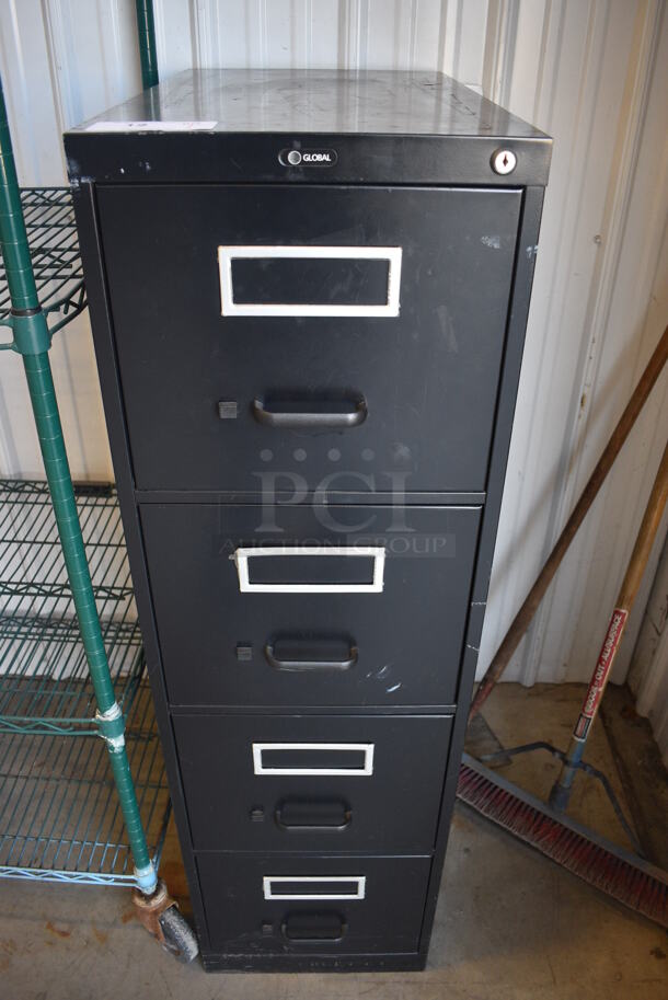 Global Black Metal 4 Drawer Filing Cabinet. 15x26.5x52