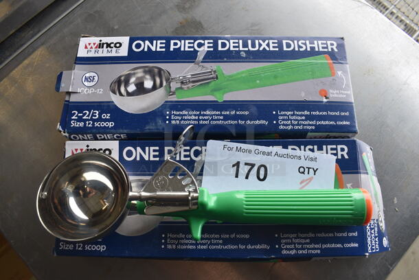 2 BRAND NEW IN BOX! Winco Stainless Steel Scoops. 9". 2 Times Your Bid!