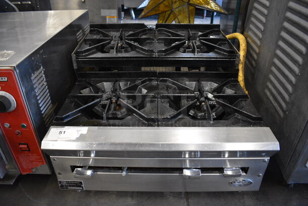 GREAT! Dynamic Cooking Systems Stainless Steel Commercial Countertop Natural Gas Powered 4 Burner Range w/ Gas Hose. 24x28x16