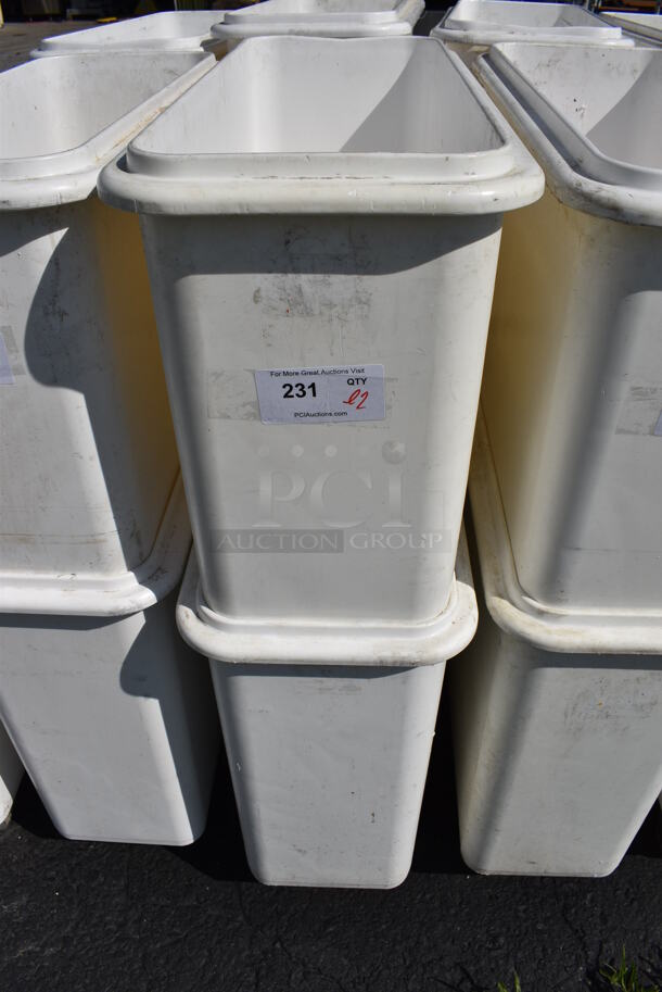 ALL ONE MONEY! Lot of 2 Cambro White Poly Ingredient Bins on Commercial Casters. Bins Are Currently Stuck Together. 12x29x28