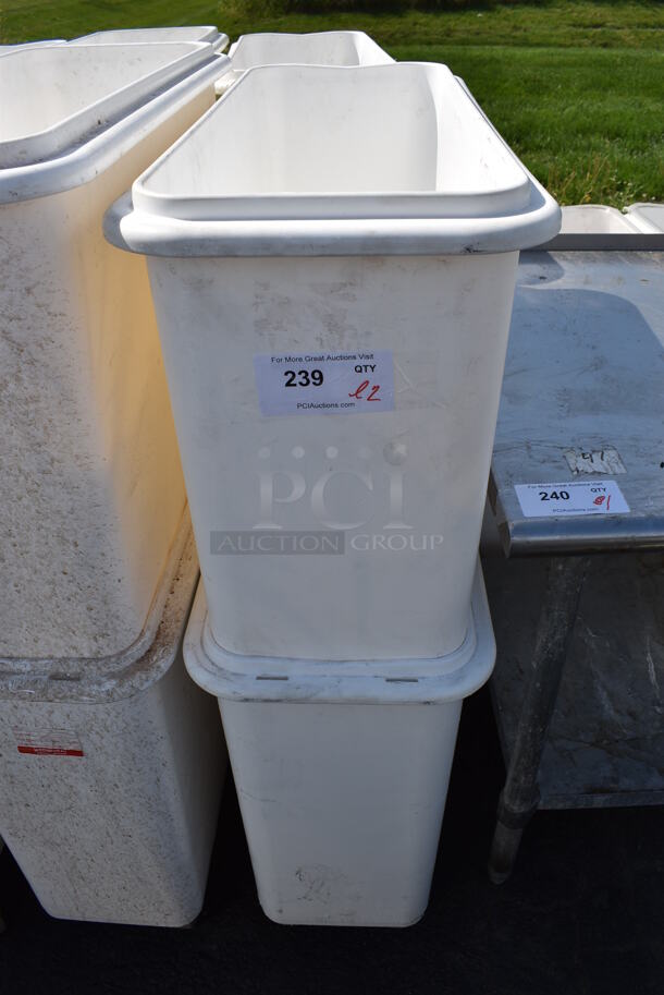 ALL ONE MONEY! Lot of 2 Cambro White Poly Ingredient Bins on Commercial Casters. Bins Are Currently Stuck Together. 12x29x28