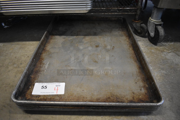 4 Metal Perforated Full Size Baking Pans. 18x26x1. 4 Times Your Bid!