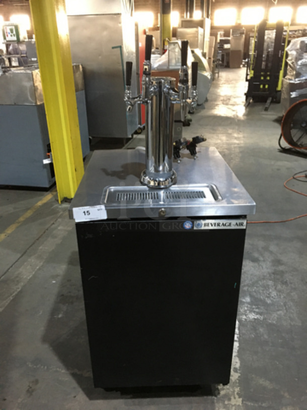 Beverage Air Commercial Refrigerated 4 Tap Kegerator! With Beer Tower! With Underneath Storage Space! Model DD24HC1B Serial 12800518! 115V 1Phase! On Casters!