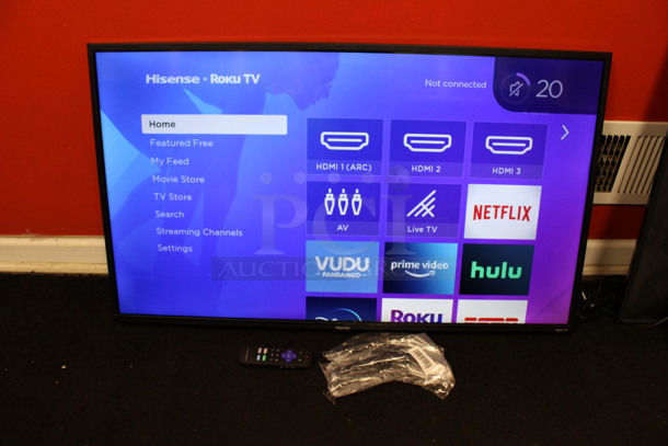 2020 Hisense Model 40H4030FI 40" LED LCD Television w/ 2 Feet and Remote. Buyer Must Pick Up - We Will Not Ship This Item. 120 Volts, 1 Phase. Tested and Working!