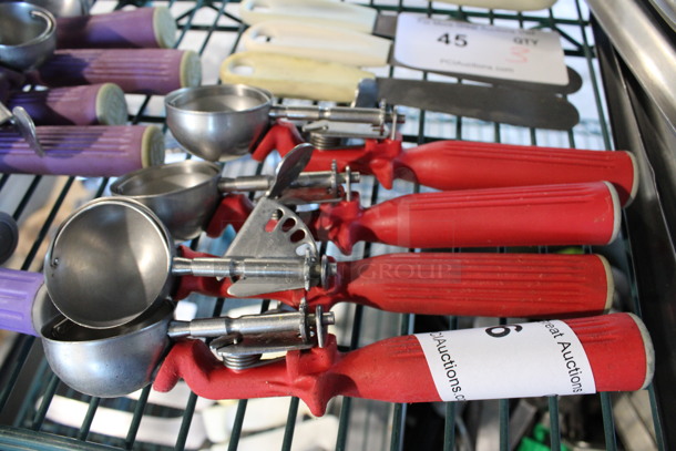 4 Stainless Steel Scoopers w/ Red Handle. 8.5". 4 Times Your Bid!