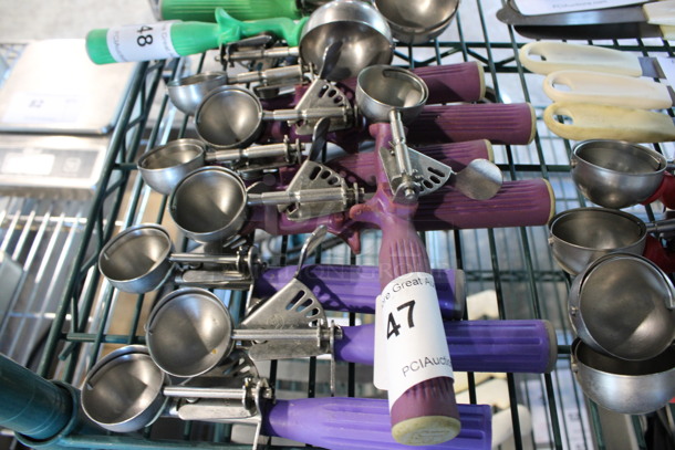 8 Stainless Steel Scoopers w/ Purple Handle. 8.5". 8 Times Your Bid!