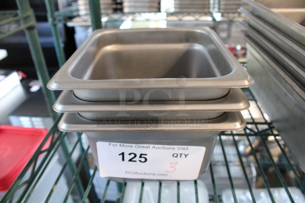 3 Stainless Steel 1/6 Size Drop In Bins. 1/6x4. 3 Times Your Bid!