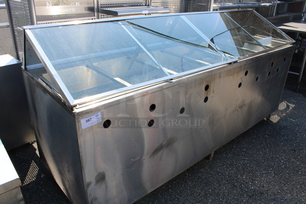 Stainless Steel Commercial Natural Gas Steam Buffet Line w/ Sneeze Guard. See Pictures for Broken Glass. 96x32x48