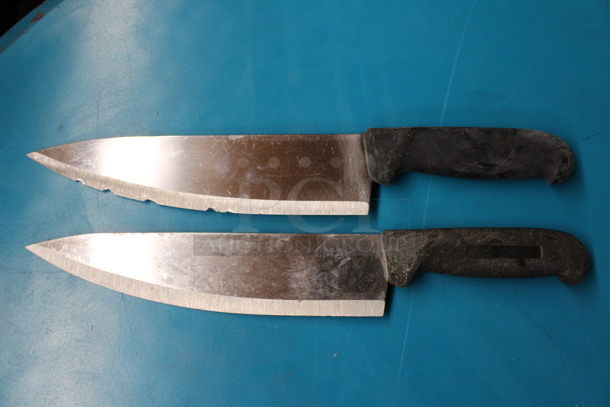 2 Sharpened Stainless Steel Chef Knives. Includes 14". 2 Times Your Bid!