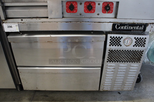 Continental Stainless Steel Commercial 2 Drawer Chef Base on Commercial Casters. 36x30x26. Tested and Powers On But Does Not Get Cold